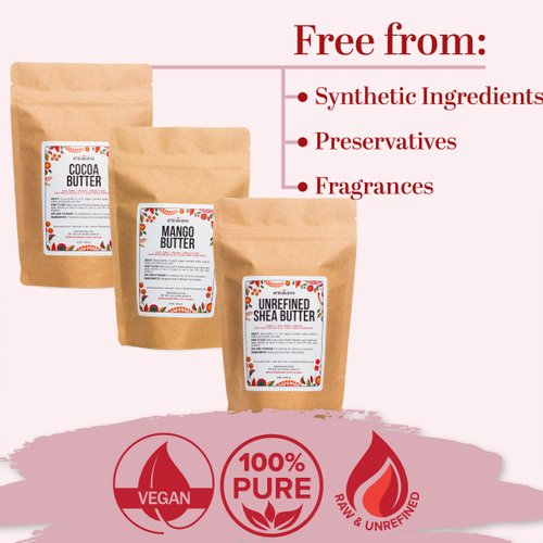 Better Shea Butter Set of Raw Shea Butter, Raw Mango Butter, Unrefined Cocoa Butter For Soap Making and DIY Body Butters, Lip Balms, Body Lotions - Each Jar is 8 oz Making 24 oz Total (3-Bar Set)