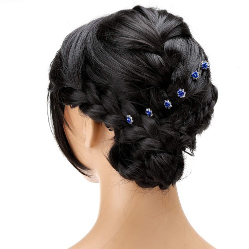 BETITETO 40 Pcs U-Shaped Flower Rhinestone Hair Pins Crystal Hair Accessories for Bridal Wedding Party Girls' Sweet Sixteen (Blue)