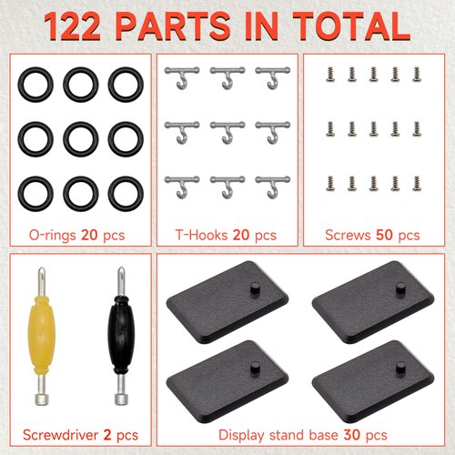 SIXPOINTS 30 Pieces Black Plastic Display Stand Base,20 T Hook & 20 O-Rings Waistband & 50 Screws& 2 Spanner Body Repair Part Set For 3.75 " G.i Joe Action Figure Toy