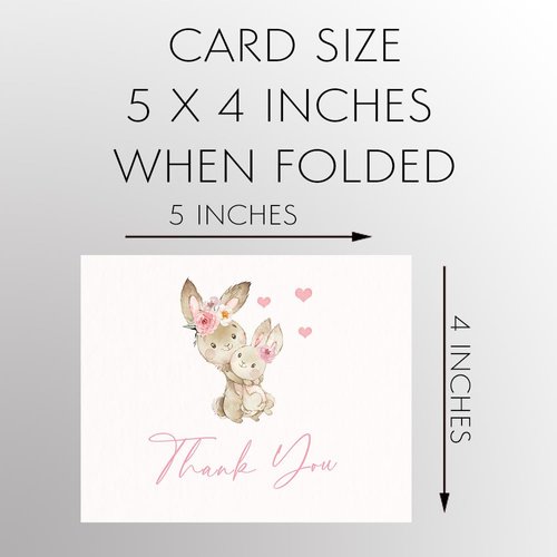 The Invite Lady Bunny Baby Shower Thank You Cards Sweet Little Bunny Rabbit Pink Thanks Printed Thank You Notes (24 Count)