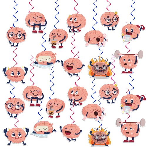 24 Pieces Brain Hanging Swirls Funny Brain Streamers Cute Hanging Decorations Ceiling Swirls for ...