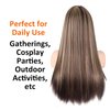 CanLux 26 inch Brown Wig with Blonde Highlight Long Straight Wig for Women and Men Middle Part Wig Synthetic Full Hair Wigs with Wig Cap