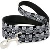 Dog Leash Robot Heads Checkers Black White 4 Feet Long 0.5 Inch Wide