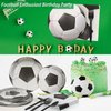 FULJOOY 144 Pcs 3D Soccer Party Supplies Paper Soccer Plates and Napkins Dinnerware Set Tableware Supplies Includes Paper Plates Napkins Forks Serve 24 for Birthday Sports Soccer Party decorations