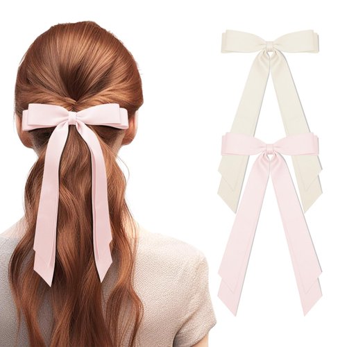 2Pcs Silky Satin Hair Bows for Women Hair Clip Hair Ribbon Ponytail Holder Accessories Slides Met...