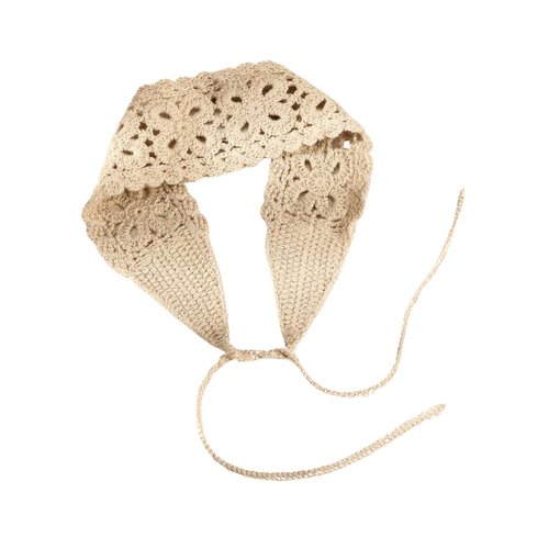 OYOANGLE Women's Boho Crochet Knit Hair Band Vintage Head Wrap Hair Bandanas Head Kerchief Beige One-Size