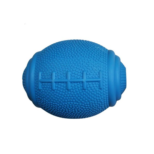 PlayfulSpirit Tricky Treat Rugby Ball: Dog Treat Dispenser - Awesome Anxiety Reliever and Boredom Breaker, Fun Fetch and Basic Puppy Training Toy (Small, Blue)
