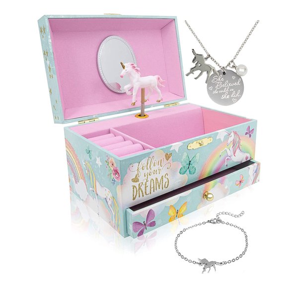 The Memory Building Company Unicorn Jewelry Box Gift for Girls & Boys - Kids Music Box - Musical Jewelry Box for Little Girls - Birthday Gifts and Toys for Girls