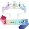 CIEHER Mermaid Birthday Decorations, Mermaid Crown and Birthday Sash for Girls Mermaid Headband Girls Seashell Crown for little Mermaid Party Decorations