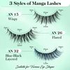 Bepholan Manga Lashes Natural Look 2 Styles False Eyelashes Reuseable Strip Wispy Fake Lashes 3 Pairs Cat Eye Lashes Fluffy Spiky Anime Lashes with Tweezer(M2615)