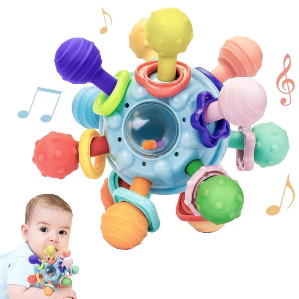 Accevo Baby Teething Toys Silicone Baby Teether Toys for 6-12 Months Chew Toys for Sucking Needs, Baby Teether for Soothing Sore Gum Montessori Toys for Babies for Newborn