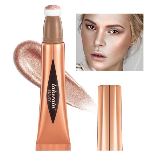 Highlighter Makeup Stick, Soft Liquid Highlighter Wand with Cushion Applicator, Silky Beauty Highlighter for Cheeks, Cream Highlighter Natural Shimmer, Lightweight Breathable (04# Highlight Stick)