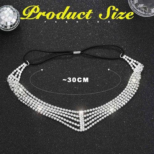 Jeairts Rhinestone Head Chain Forehead Bridal Headband Elastic Crystal Hair Band Halloween Prom Hair Jewelry for Women (1-Silver)