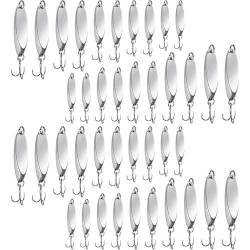 HESTYA 20 Pieces Fishing Lures Fishing Spoons Saltwater Treble Hooks Lures Hard Metal Spinner Baits 5 Sizes Casting Spoon Lures for Salmon Bass in 1/5 oz 1/4 oz 3/8 oz 1/2 oz 3/4 oz (Silver)