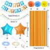 Blue and Orange Birthday Decorations,Dog Paw Balloons Party Decorations for Boys Girls with Blue Yellow Orange Balloons Happy Birthday Banner Orange Fringe Curtain Tissue Paper Pompoms Star Garland