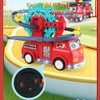 NEXTAKE 2 in 1 Fire Engine Slide Toy Set, Automatic Slide Down Duck Toy Race Track Toy Rotating Ferris Wheel Toy Duck Slide Toy Fire Truck Toy with Universal Wheel, Movable Eyes, Music & Lights