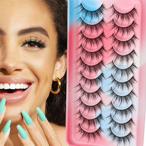 Andy's Orchids Manga Lashes, Fairy Clusters Cosplay Lashes, Natural Fluffy Wispy Mink Lashes, Japanese Anime Lashes, Dramatic Cat-Eye Makeup Lashes, 10 Pairs Pack Fake Eyelashes