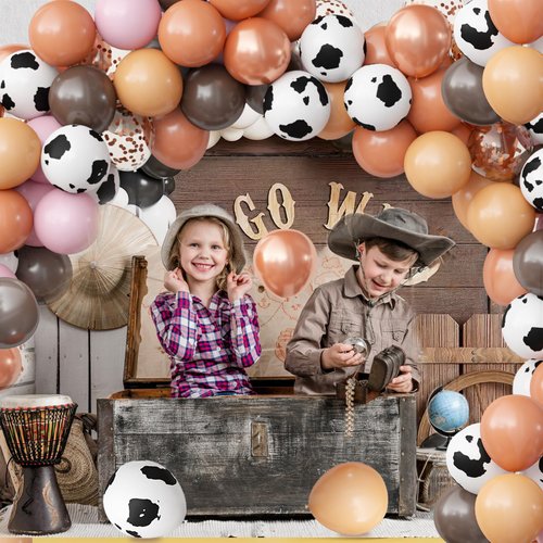 OuMuaMua Cowgirls Western Party Decorations, 68Pcs Cow Print Balloons Kit, Pink Coffee Rose Gold Cow Balloons for Girls Party Baby Shower Western Farm Birthday Party Supplies, 12 Inch