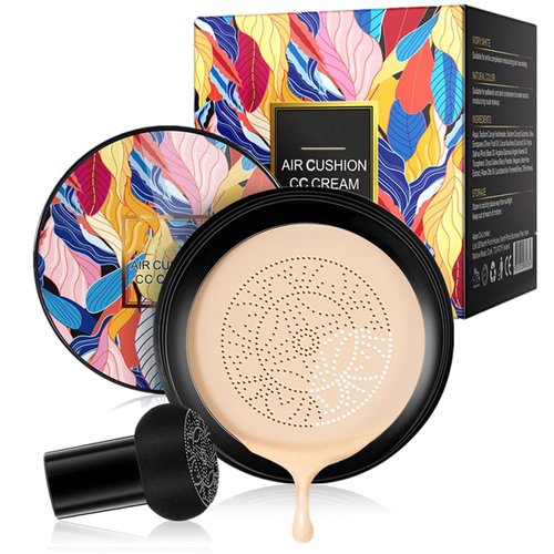 Mushroom Head Air Cushion CC Cream, BB Cream Face Makeup Moisturizing Concealer Long Lasting Full Coverage Waterproof Foundation Makeup Base Primer for All Skin Types (Natural, 1PCS)