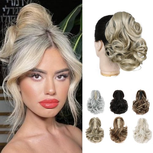 OTO BELLA Ponytail Extension, 9&quot; Claw Clip in Short Curly Wavy Pony Hair Extension Jaw Clip on Po...