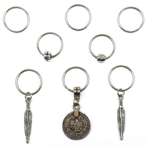 Hyamass 40pcs Antique Silver Ring Feather Coin Bead Charms Pendant Braid Hair Clip Headband Hair Accessories