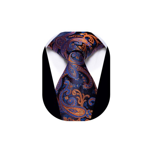 YourTies Orange and Blue Paisley Ties for Men Jacquard Woven Silk Necktie 3.15'' Formal Business Neckties