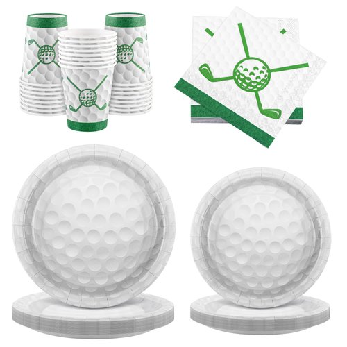 durony 96 Pieces Golf Party Supplies Tableware Set Include Golf Paper Plates Napkins and Cups Golf Dessert Plates for Golf Sports Party Decorations, Serve 24 Guests