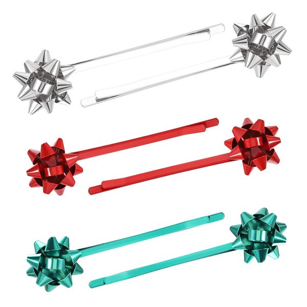 Christmas Bow Snowflake Hair Clip Hairpin Festive Gift Bows Rhinestone Snowflake Alligator Clips Xmas Holiday Party Hair Accessories Gift (Gift Bow)