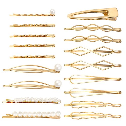 18 PCS Geometric Metal Gold Hair Styling Pins Women Girls Preppy Pearls Hair Clips Bridal Elegant Hair Barrette Set Minimalist Bobby Pins Dainty Hair Accessories