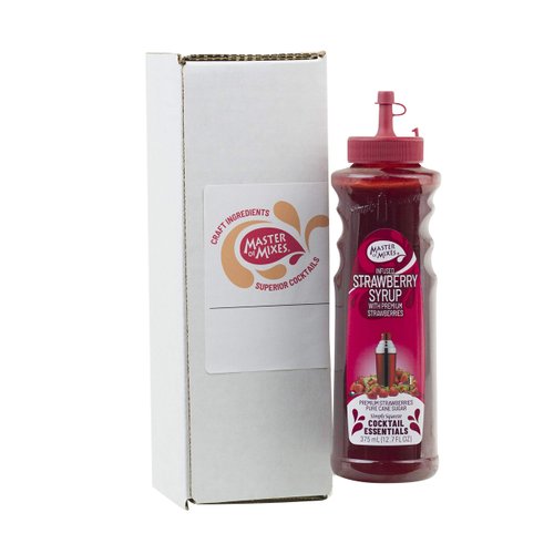 Master of Mixes Cocktail Essentials Infused Strawberry Syrup, 375 ML Bottle (12.7 Fl Oz), Individually Boxed in Ecommerce Protective Packaging