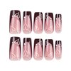 Valentine's Day Black French Tip Press on Nails Square Fake Nails Medium Acrylic Nails Press ons Cute Valentines Heart Rhinestones Full Cover Glue on Nails for Women Girls 24 Pcs