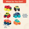 B. toys- – Plastic Toy Cars – 6-Pack & Storage Bag – Colorful Toddler Trucks – Easy To Clean – 2 Years + – Mini Monster Trucks