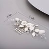 Chargances Wedding White Flower Rhinestone Hair Comb Bridal Silver Leaf Hair Side Comb Fashion Crystal Handmade Headpiece Hair Accessories for Women and Girls (Silver)