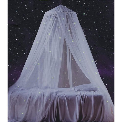 South to East Bed Canopy with Fluorescent Stars Glow in Dark for Kids, Girls Or Adults, Starry Night Bed Canopy Fit Kid Beds, Girls Beds, Twin Or Full Size Beds, Fire Retardant Fabric