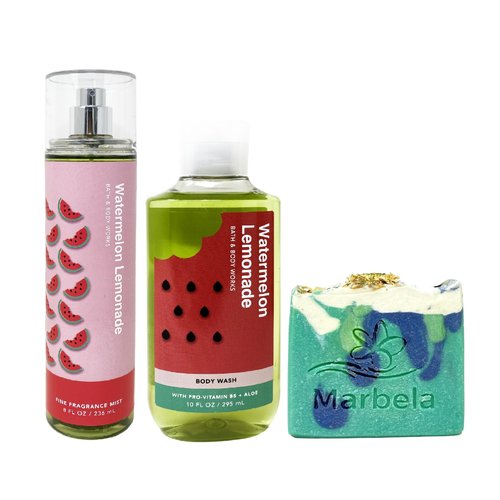 Bath & Body Works Watermelon Lemonade 2 Piece Bundle with a Aloe Vera Bar Soap - Fragrance Mist and Body Wash - Full Size