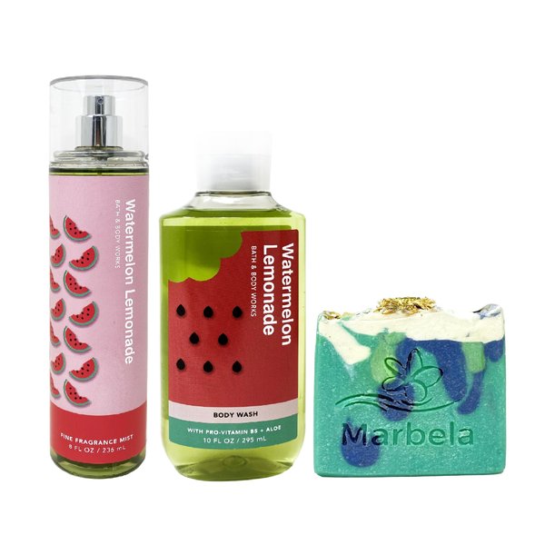 Bath & Body Works Watermelon Lemonade 2 Piece Bundle with a Aloe Vera Bar Soap - Fragrance Mist and Body Wash - Full Size