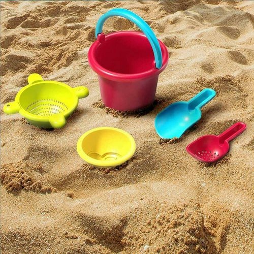 HABA Sand Toys Basic Set - 5 Piece Bundle with Plastic Pail, Sieve, Mold, Scoop and Sifting Shovel Sized just for Toddlers Ages 18 Months +