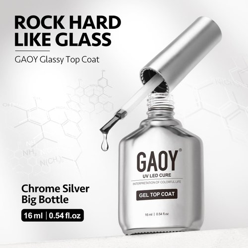 GAOY 2 Pcs 16ml No Wipe Gel Top Coat, Glassy Clear Gel Top Coat, High Gloss Finish for UV Light Cure Gel Nail Polish