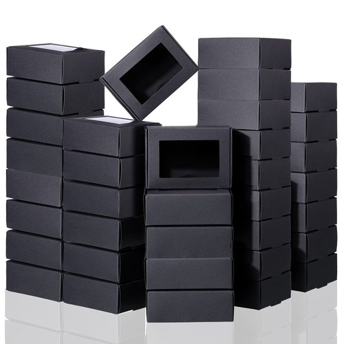 Zonon Mini Kraft Paper Box with Window Black Soap Packaging Boxes Present Packaging Box Treat Box for Homemade Soap Favor Treat Bakery Candy, 3.54 x 2.44 x 1.26Inch (100 Pieces)