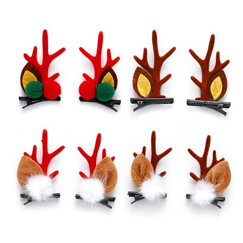 Campsis 4 Pairs Christmas Hair Clips Antlers Hair Clips Xmas Deer Horn Barrettes Christmas Party ...
