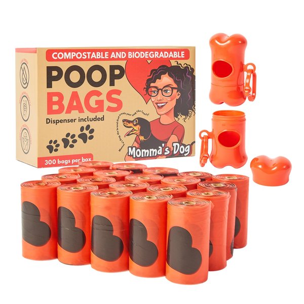 Momma's Dog Poop Bags Rolls, Poop Bags for Dogs, 300 Counts, Biodegradable Poop Bags Scented Lavender -10% to Charity- Dog Waste Bags, Doggy Poop Bags, Dog Bags for Poop, Doggie Poop Bags,