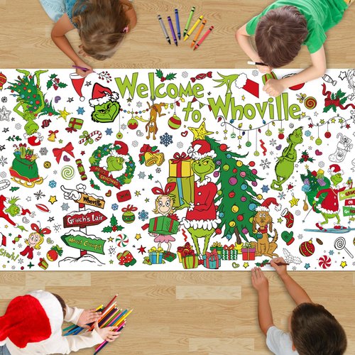 Wninbu Christmas Crafts for Kids-Giant Christmas Coloring Tablecloth Poster 72x30 Inches,Jumbo Christmas Coloring Banner Table Cover Activities Games Decorations,Christmas Party Favors for Kids