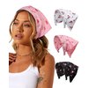 AWAYTR 3pcs Hair Bandana for Women Girls Hair Scarf Headband Bandana Double Layer Triangle Head Kerchief Boho Hair Band (White/Black/Pink)