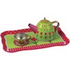 Constructive Playthings 20 pc. Take-Along Tin Tea Set Service for 4 Including Tray, Tea Pot, Napkins and Tablecloth in a Carrying Case for Ages 3 Years and Up
