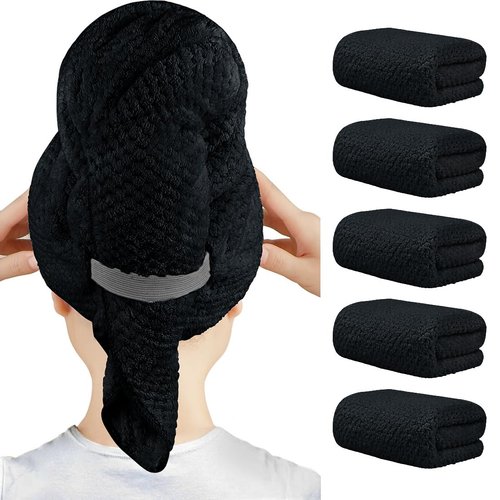 HOMEXCEL Black Microfiber Hair Towels 5 Pack, 40 x 20 Inches Black Salon Towels, Super Soft and Absorbent Hair Towel for Salon, Spa, Pool and Home Hair Care, Fast Drying Turbans for All Hair