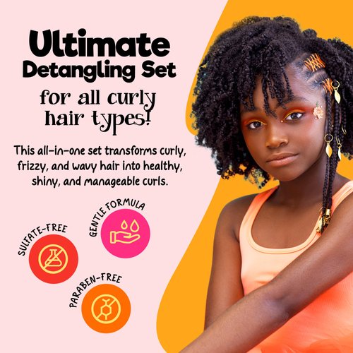 CurlyKids Bundle with Hair Detangler, Kids Shampoo, and Conditioner for Curly, Frizzy & Wavy Hair | Sulfate & Paraben-Free Formula