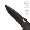 SOG Escape Tactical Folding Knife- 3.4 Inch Serrated Edge Blade Emergency Pocket Knife with Glass Breaker, Wire Stripper and Line Cutter Blades-Black (FF25-CP)