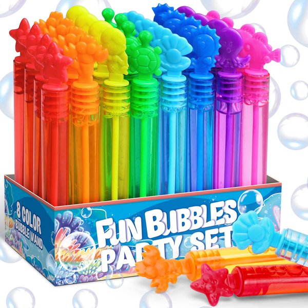 Under the Sea Party Favor, 32 Pack Mini Bubble Wand for Kids Toddler with Display Box, Mermaid Birthday Party Supplies, Ocean Goody Bag Filler, Summer Pool Beach Party Decoration Toy, Classroom Prizes