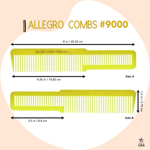 Allegro Combs 9000 Clipper Blending Cutting Wide Teeth Hair Comb For Fading Barbers Hairstylist Men Women Shower Comb Shampoo Styling 2 Piece (Neon Yellow)