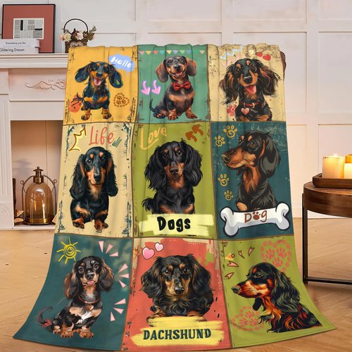 Dachshund Blanket Weiner Dog Puppy Fleece Throw Blanket Super Soft Warm Cozy Fuzzy Plush Dog Print Blanket Gifts for Girls Boys Kids Room Decor 40"X50"